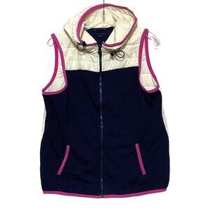 Tommy Hilfiger Athluxe Hooded Vest Full Zipper Jacket Womens L Pink Blue Cream